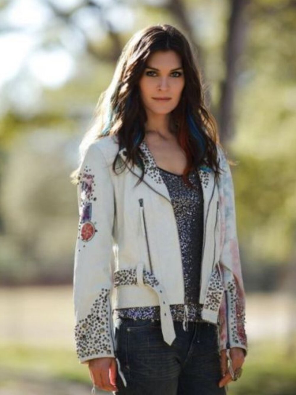 DOUBLE D RANCH Stars & Stripes Leather Biker Jacket-Small-Studs Patches-New